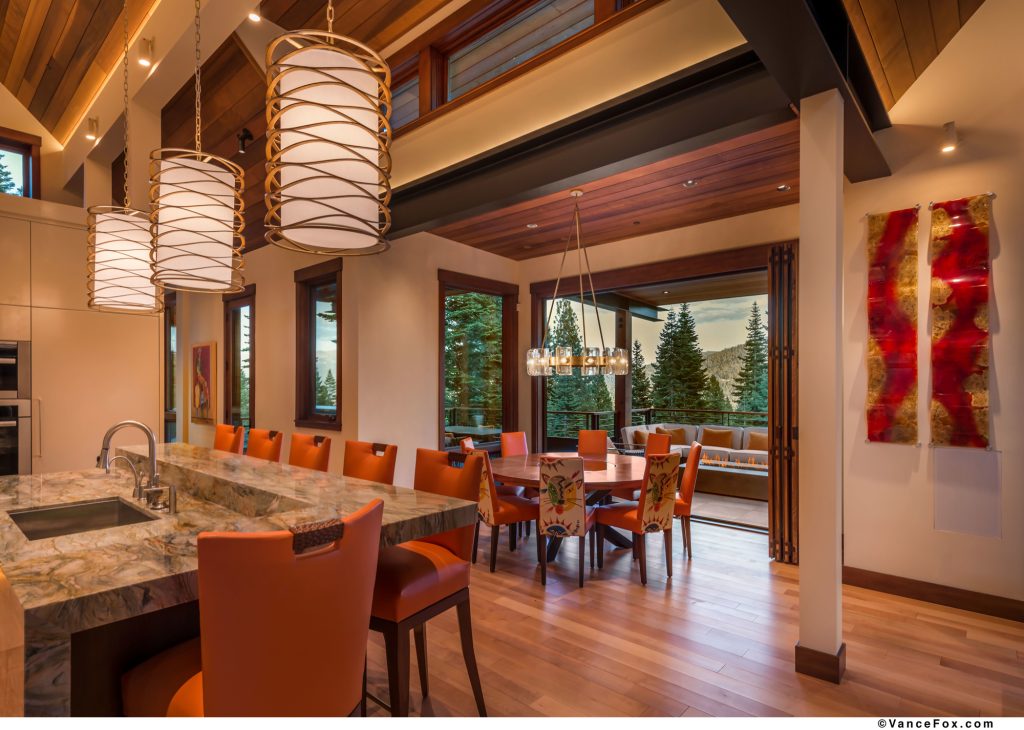 A stone countertop kitchen island in Martis Camp, Truckee, CA